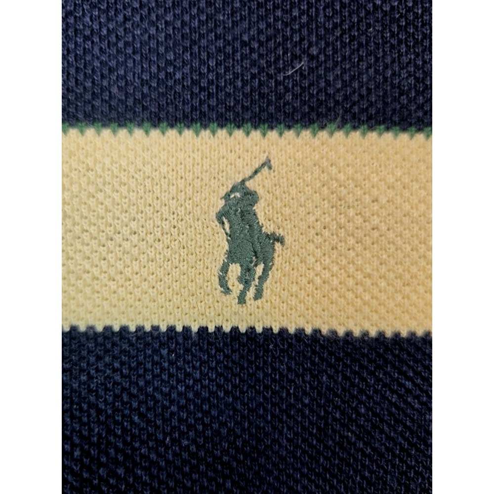 Polo Ralph Lauren Shirt Mens Large Navy Tan Stripes Casual Golf